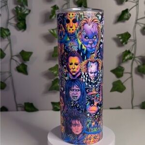 20 oz stainless steel tumblr. Comes with metal and plastic straw